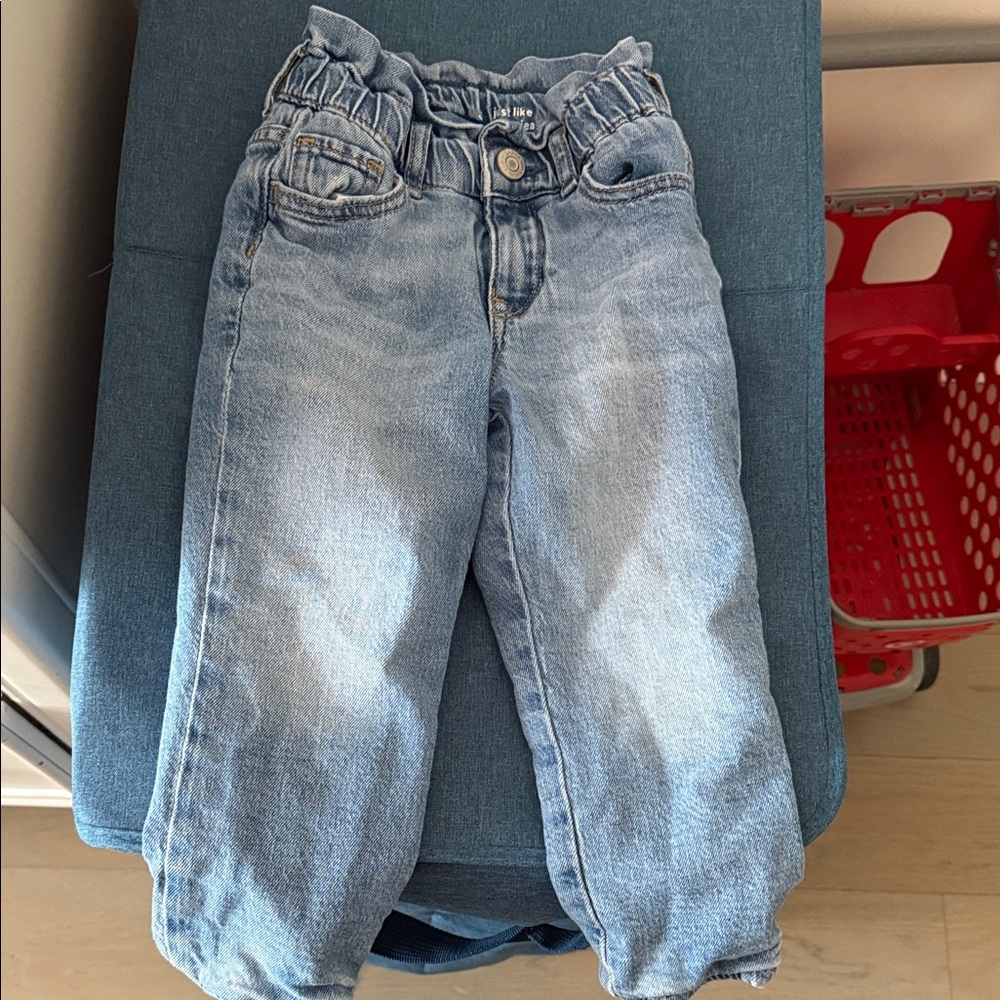 GAP Light Denim Ruffle Waist Jeans with Polka Dot FLEECE Lining - Blue SIZE 3